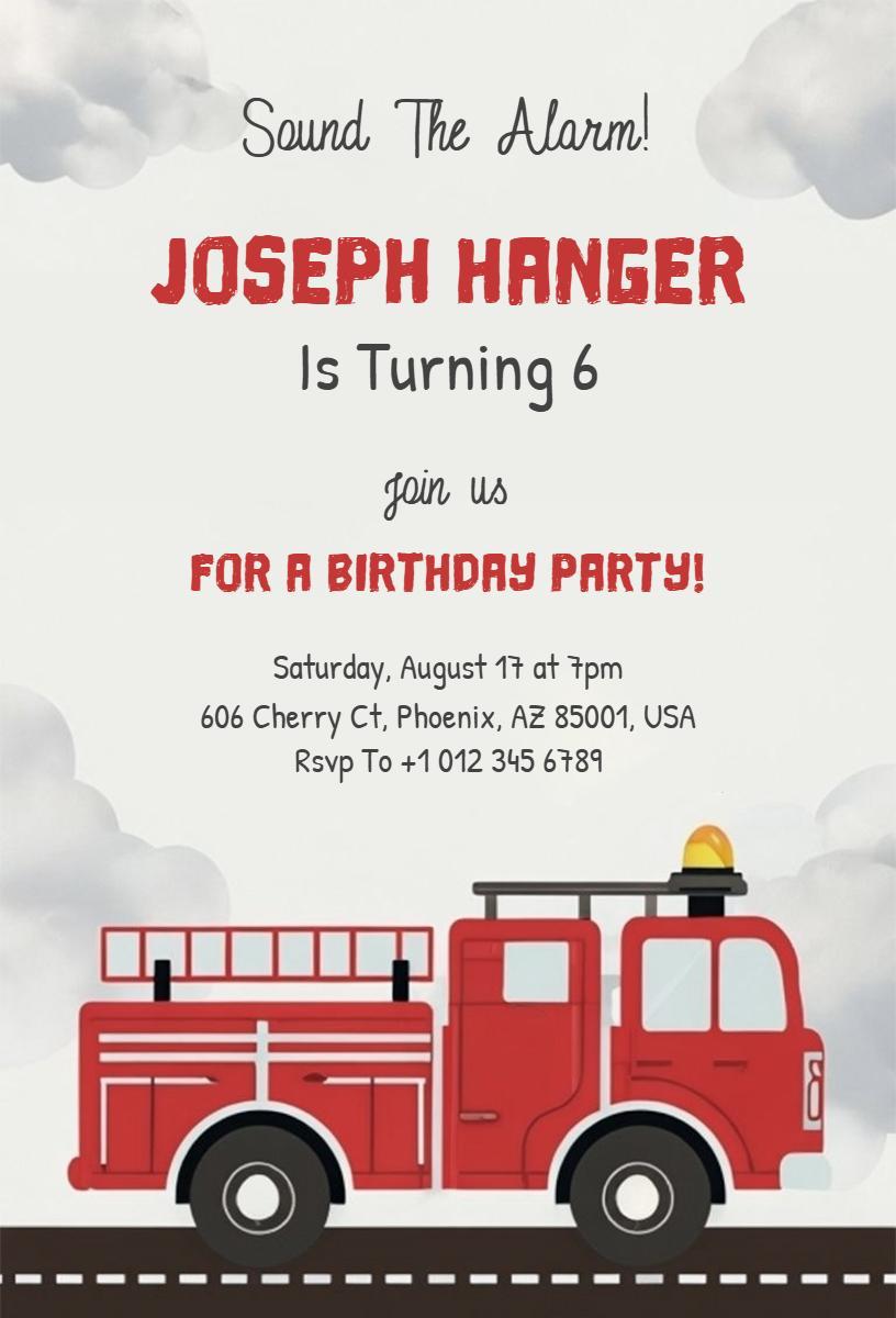 Firefighter Theme Exciting Birthday Celebration Invitation Template