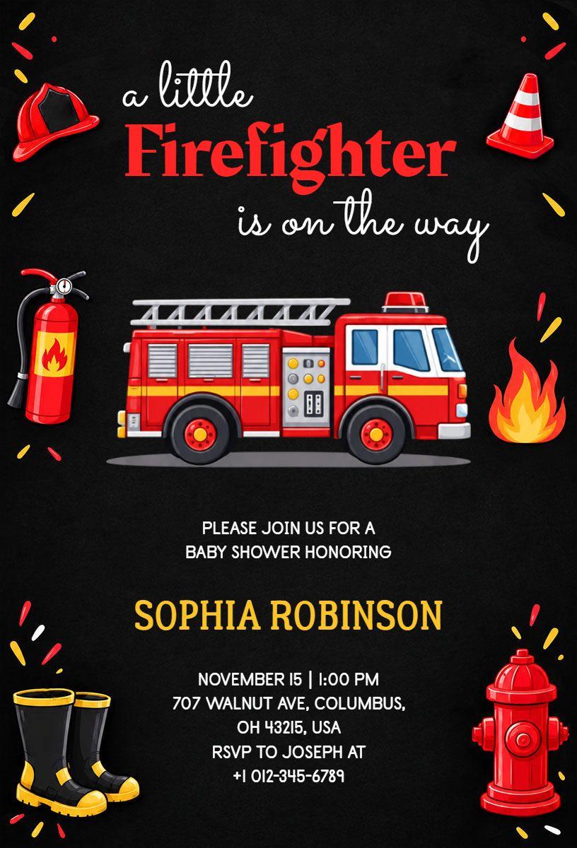 Firefighter-Themed Baby Shower Invitation Template
