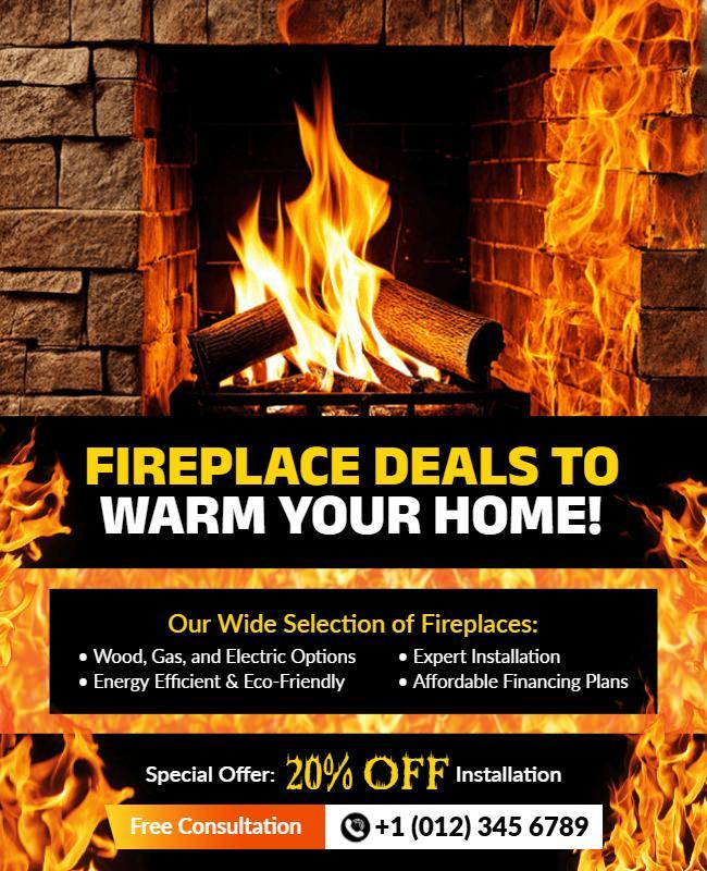 Fireplace Installation and Deals Promotion Flyer Template