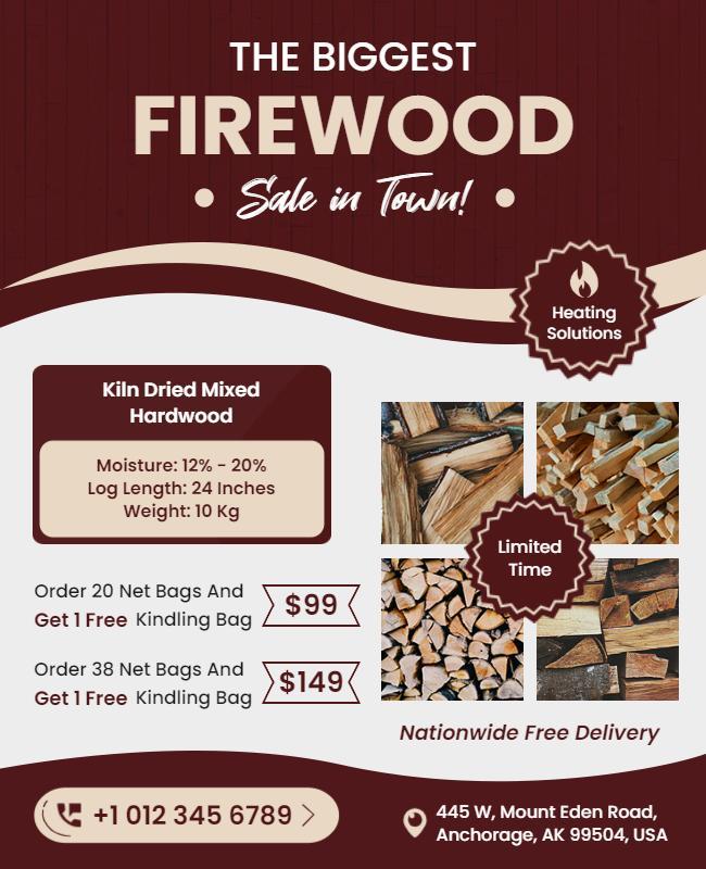 Warm Earthy Tone Firewood Sale Promotional Flyer Template