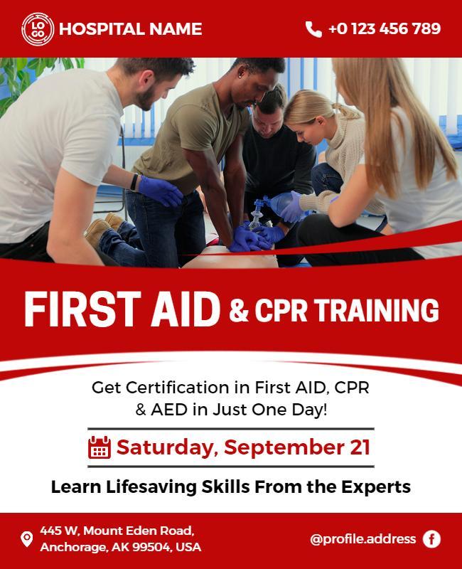 First Aid and Cpr Training Certification Flyer Template