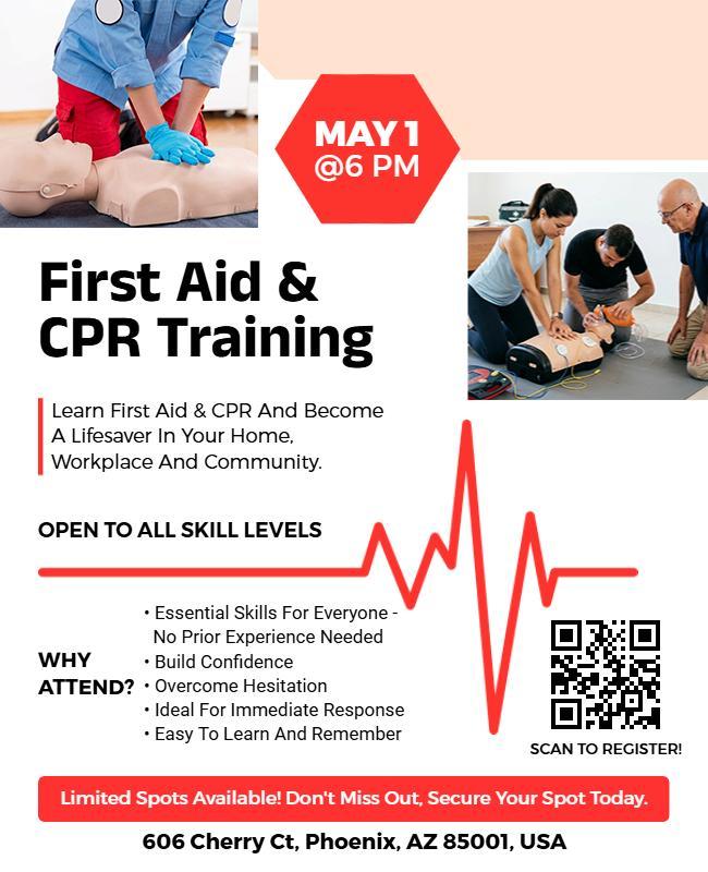 First Aid and CPR Training Flyer Template