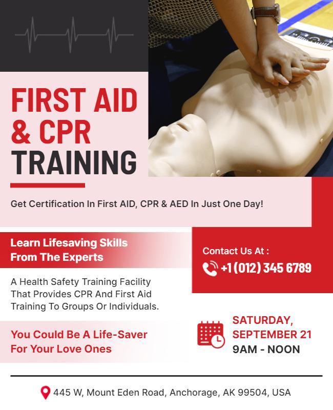 First Aid and Cpr Training Workshop Flyer Template