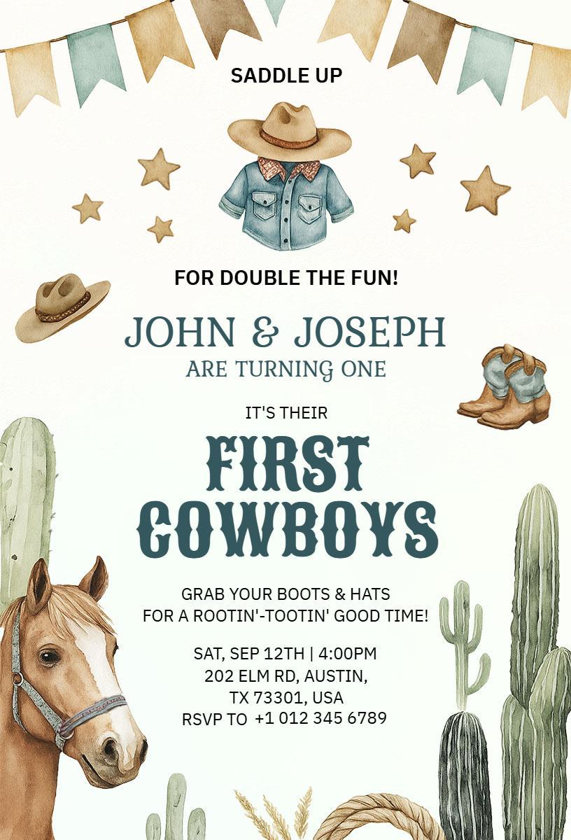 First Cowboys Fun Cowboy Birthday Celebration Invitation Template