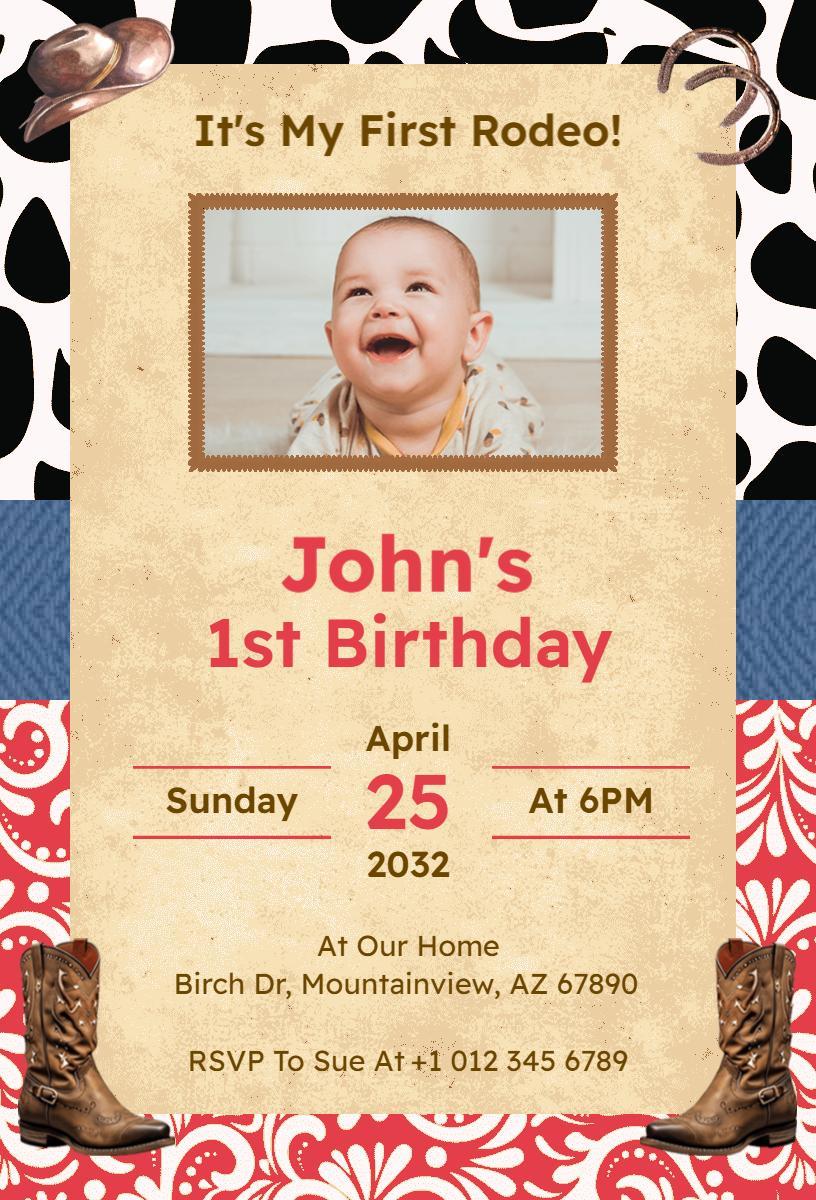 First Rodeo Wild West Birthday Celebration Invitation Template