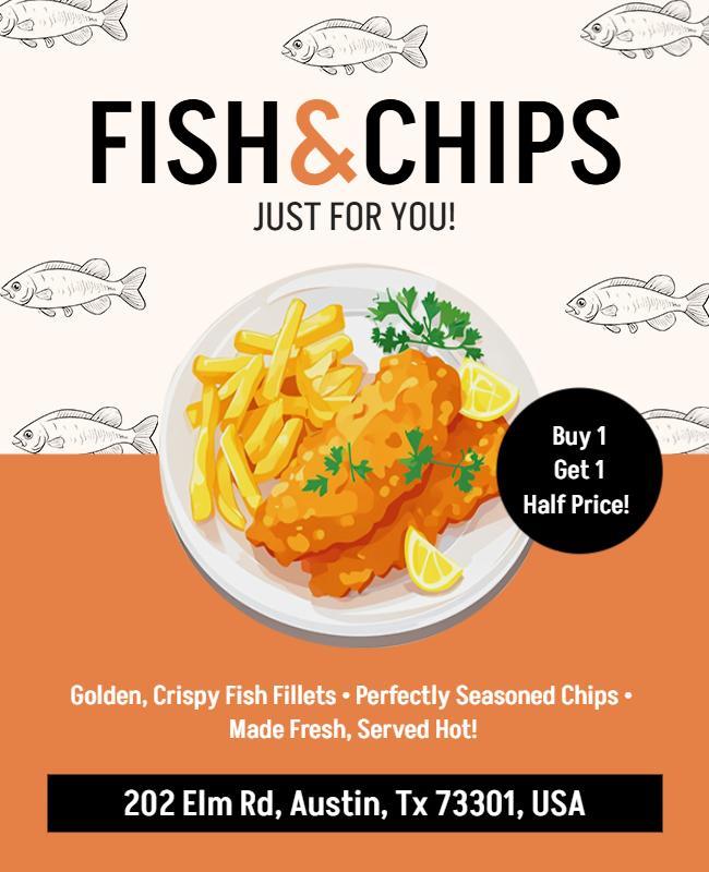 Colorful Seafood Special Fish and Chips Flyer Template