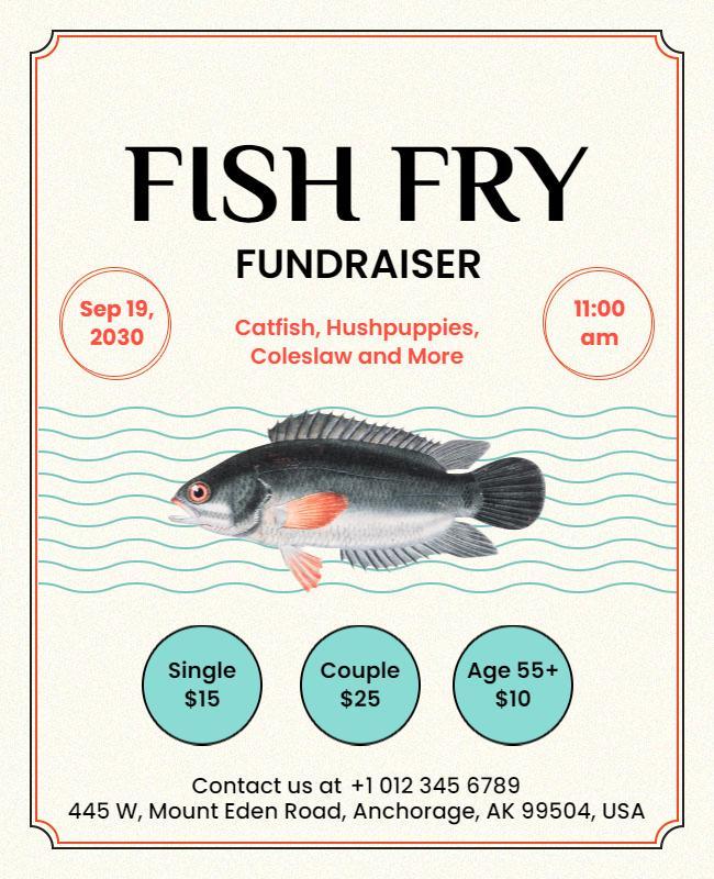 Playful Seafood Theme Fish Fry Fundraiser Flyer Template