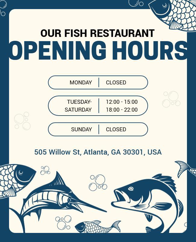 Fish Restaurant Opening Hours Flyer Template