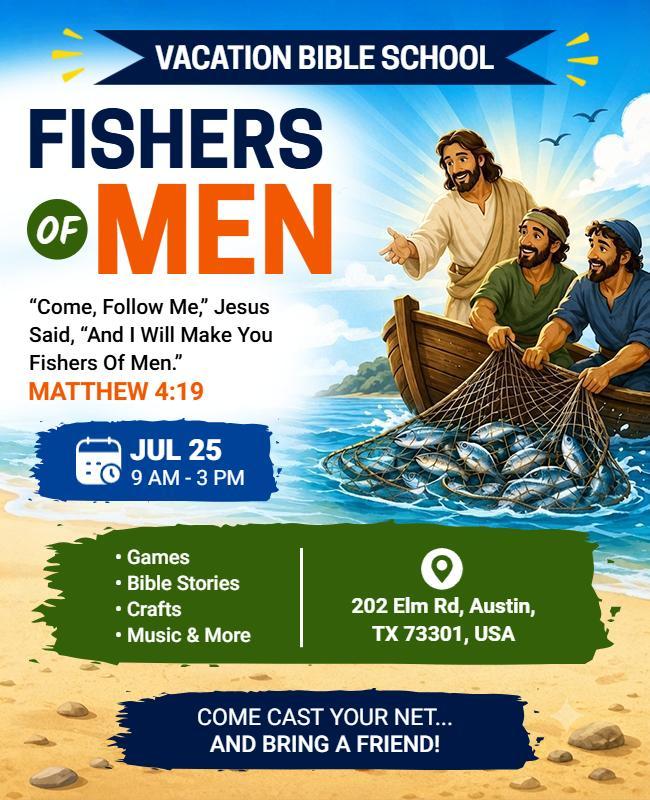 Fisher of Men Vacation Bible School Event Flyer Template