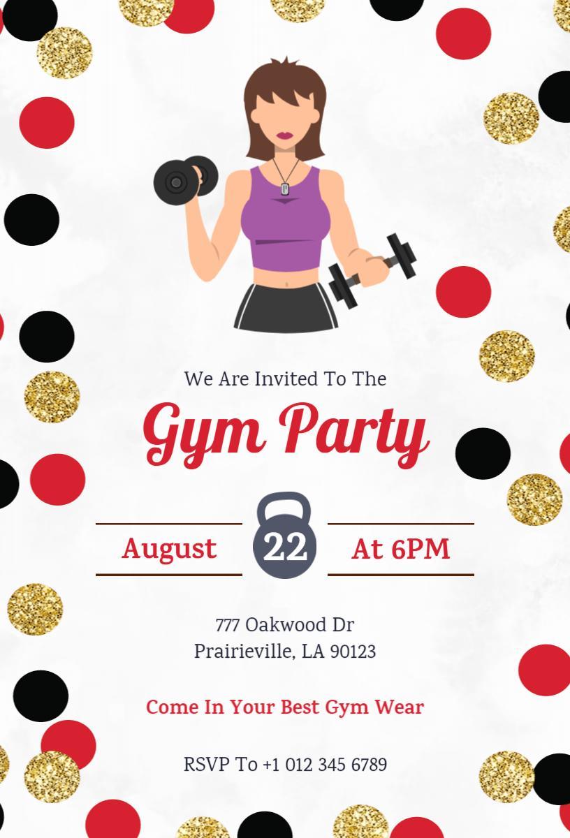 Fit and Fun Gym-Themed Workout Party Invitation Template