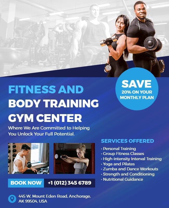 Fitness and Body Training Gym Center Flyer Template