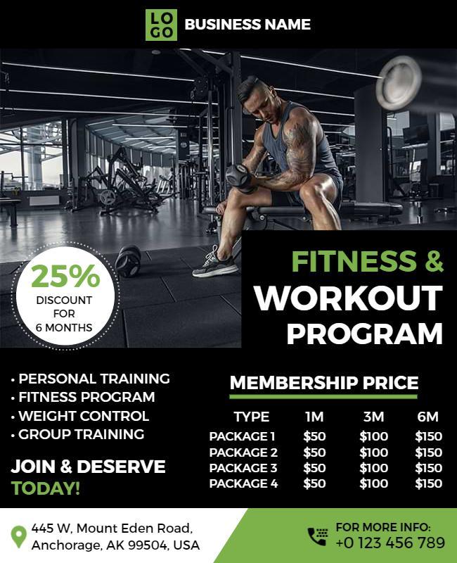 Fitness and Workout Program Promotional Flyer Template