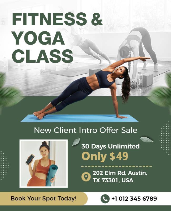 Fitness and Yoga Class Promotional Flyer Template