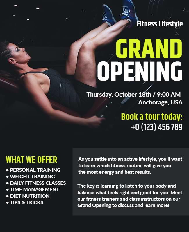 Dynamic Fitness Grand Opening Promotional Flyer Template