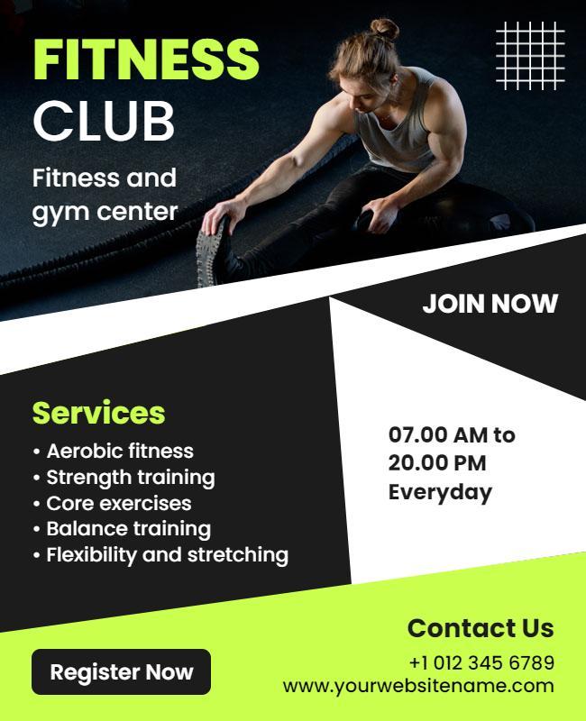 Fitness Club Gym Services Promotional Flyer Template