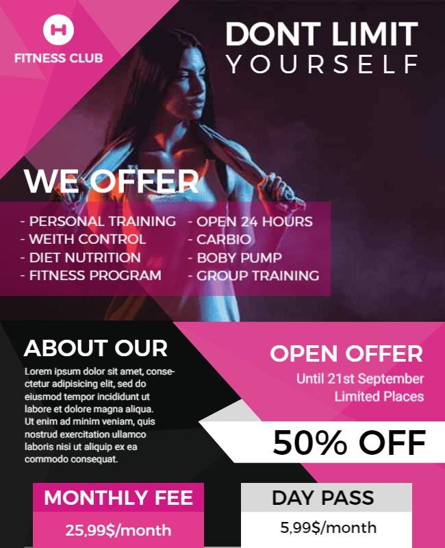 Fitness Club Membership Promotional Flyer Template