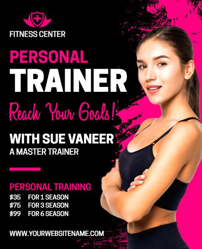 Bold Pink Fitness Center Personal Trainer Flyer Template