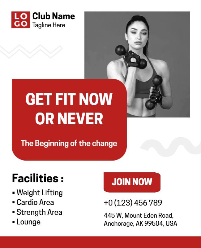 Dynamic Red Fitness Club Membership Promotion Flyer Template