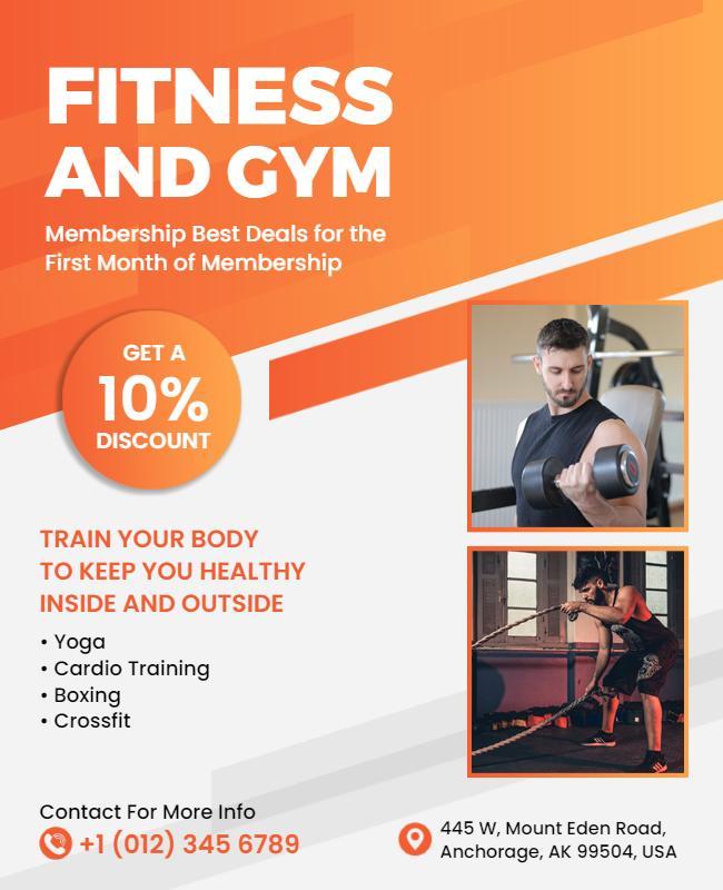 Bold Orange Fitness and Gym Membership Discount Flyer Template