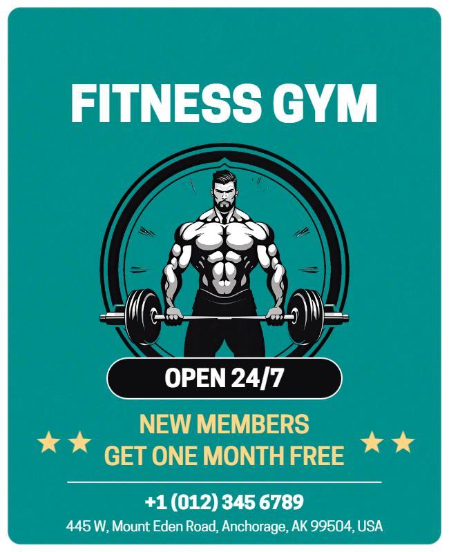 Bold Teal Fitness Gym New Members Promotion Flyer Template