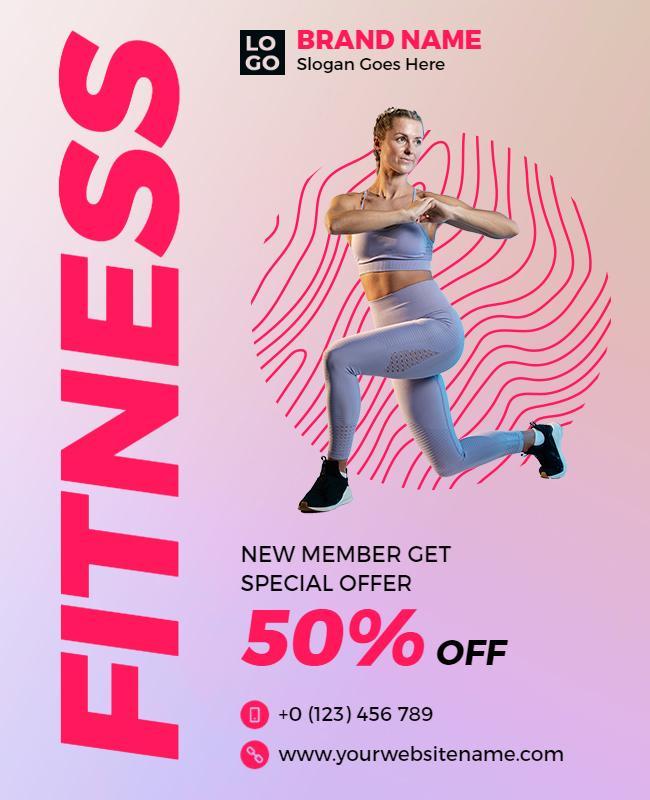 Dynamic Pink Fitness Promo for New Members Flyer Template