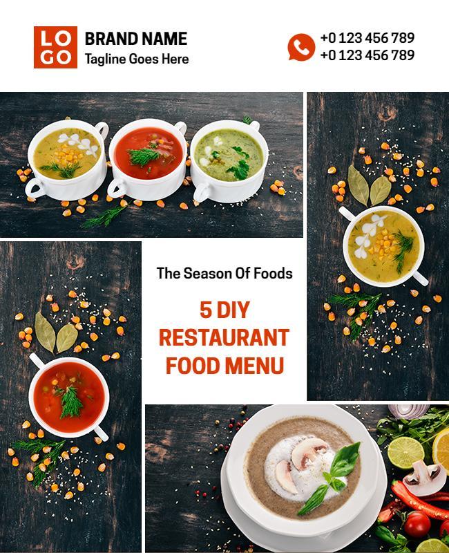 Five Course Diy Restaurant Food Menu Flyer Template