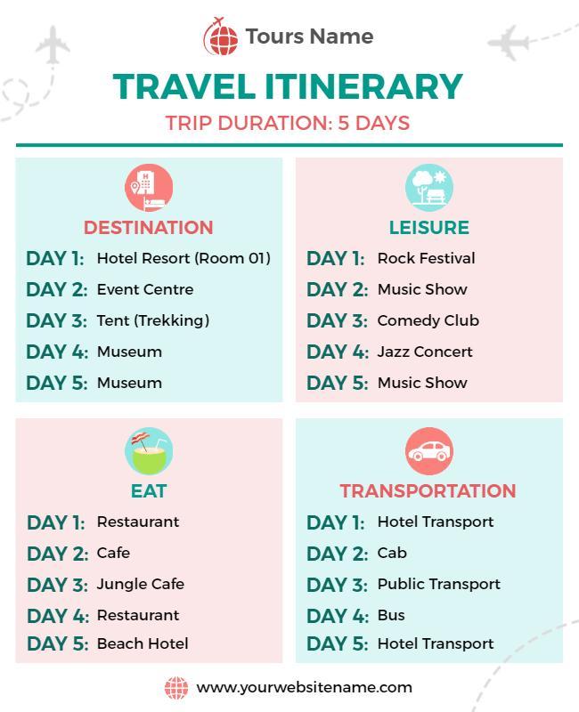 Five Day Travel Itinerary Flyer Template