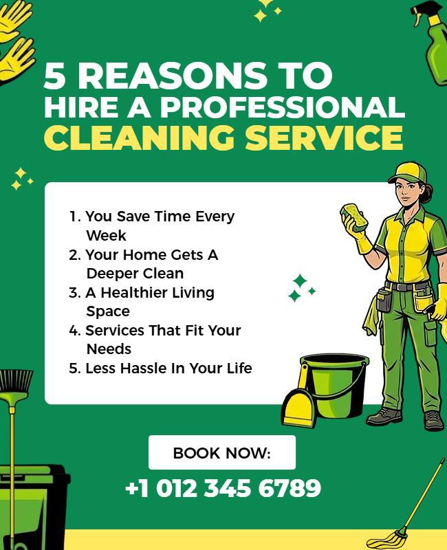 Five Reasons to Hire Cleaning Services Poster Template