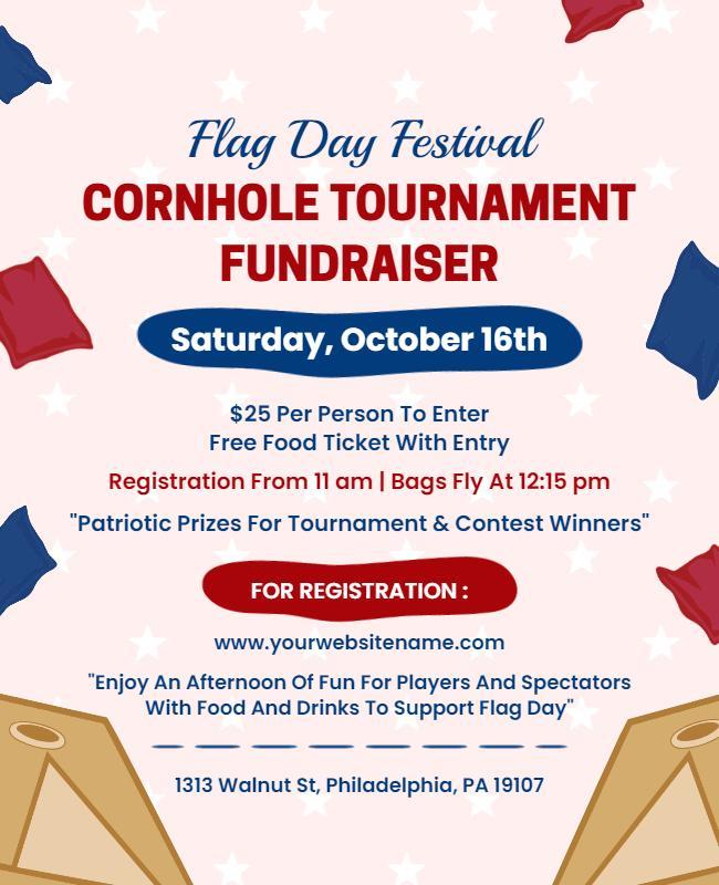 Flag Day Cornhole Tournament Fundraiser Flyer Template