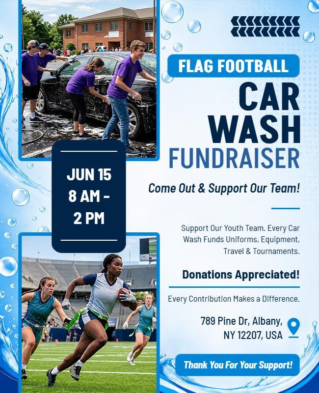 Flag Football Car Wash Fundraiser Flyer Template