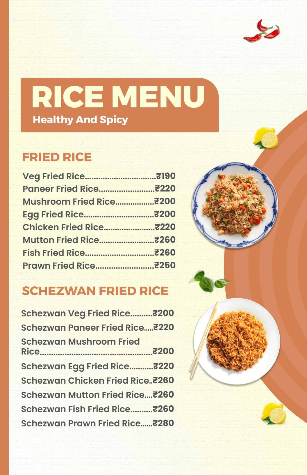 Flavorful and Spicy Fried Rice Varieties for Every Taste Rice Menu Template