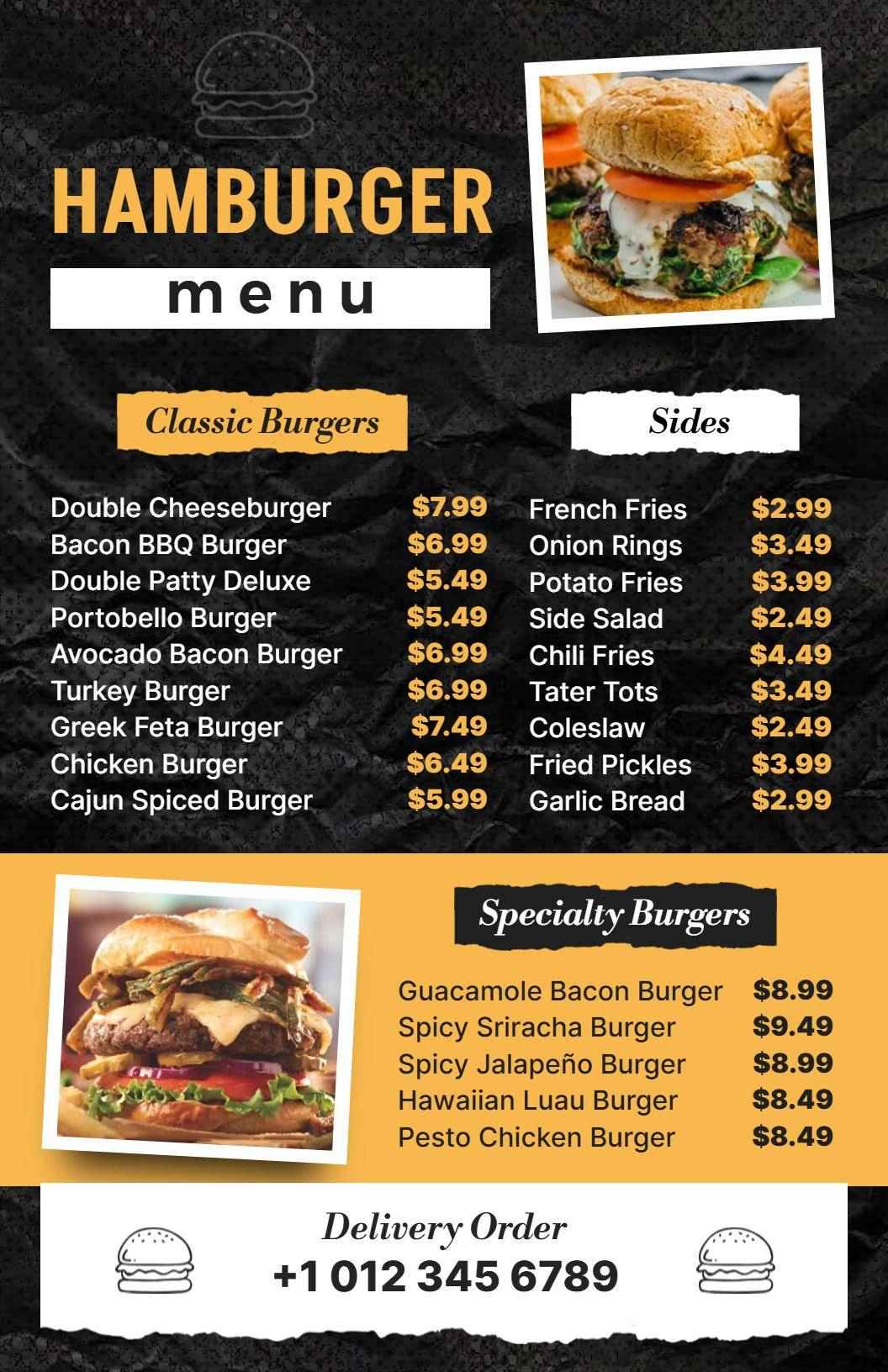 Flavorful Bacon and Spicy Jalapeño Specialty Burger Menu Template