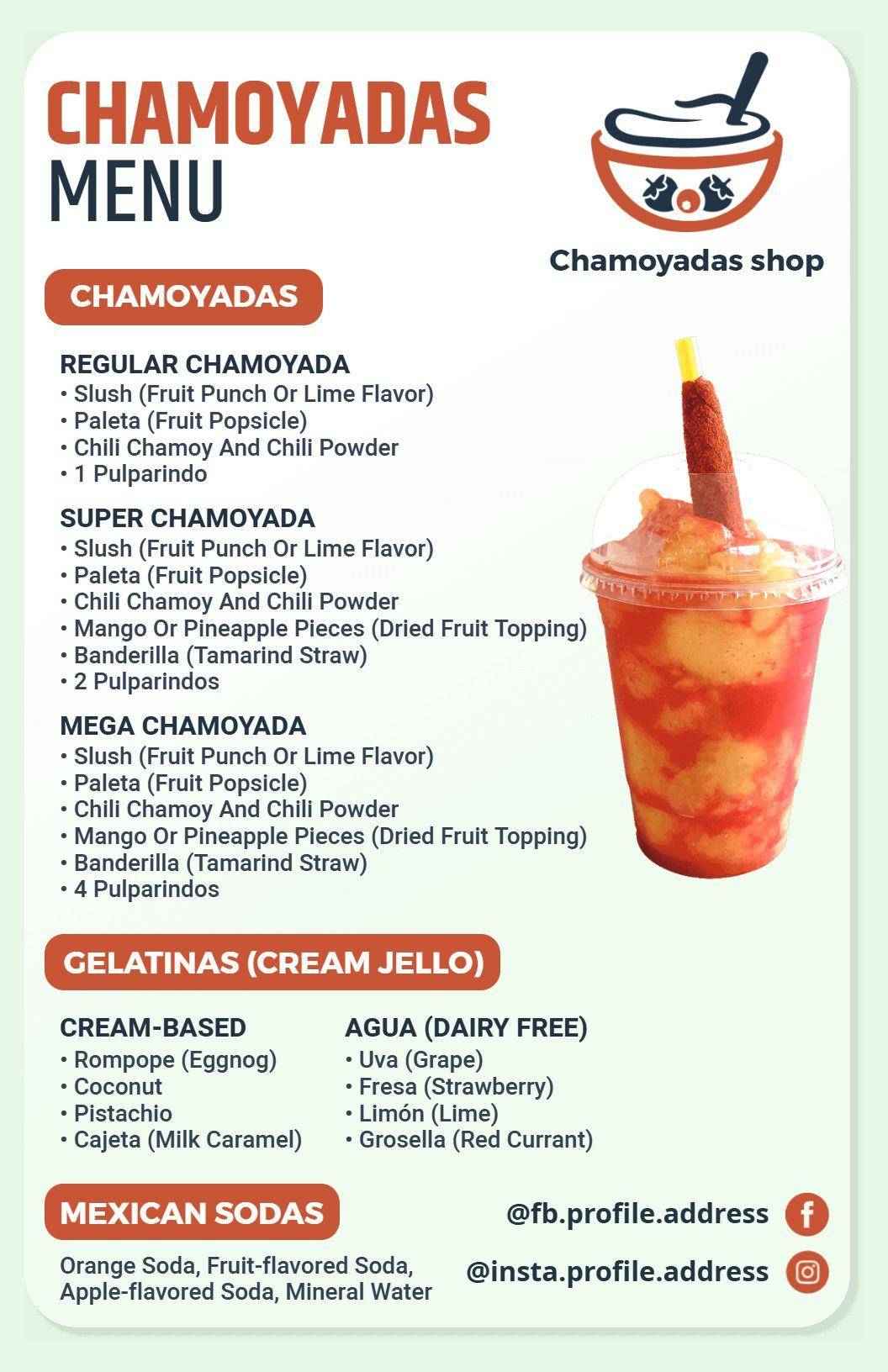 Flavorful Chamoyadas and Gelatinas with Tasty Mexican Sodas Drink Menu Template