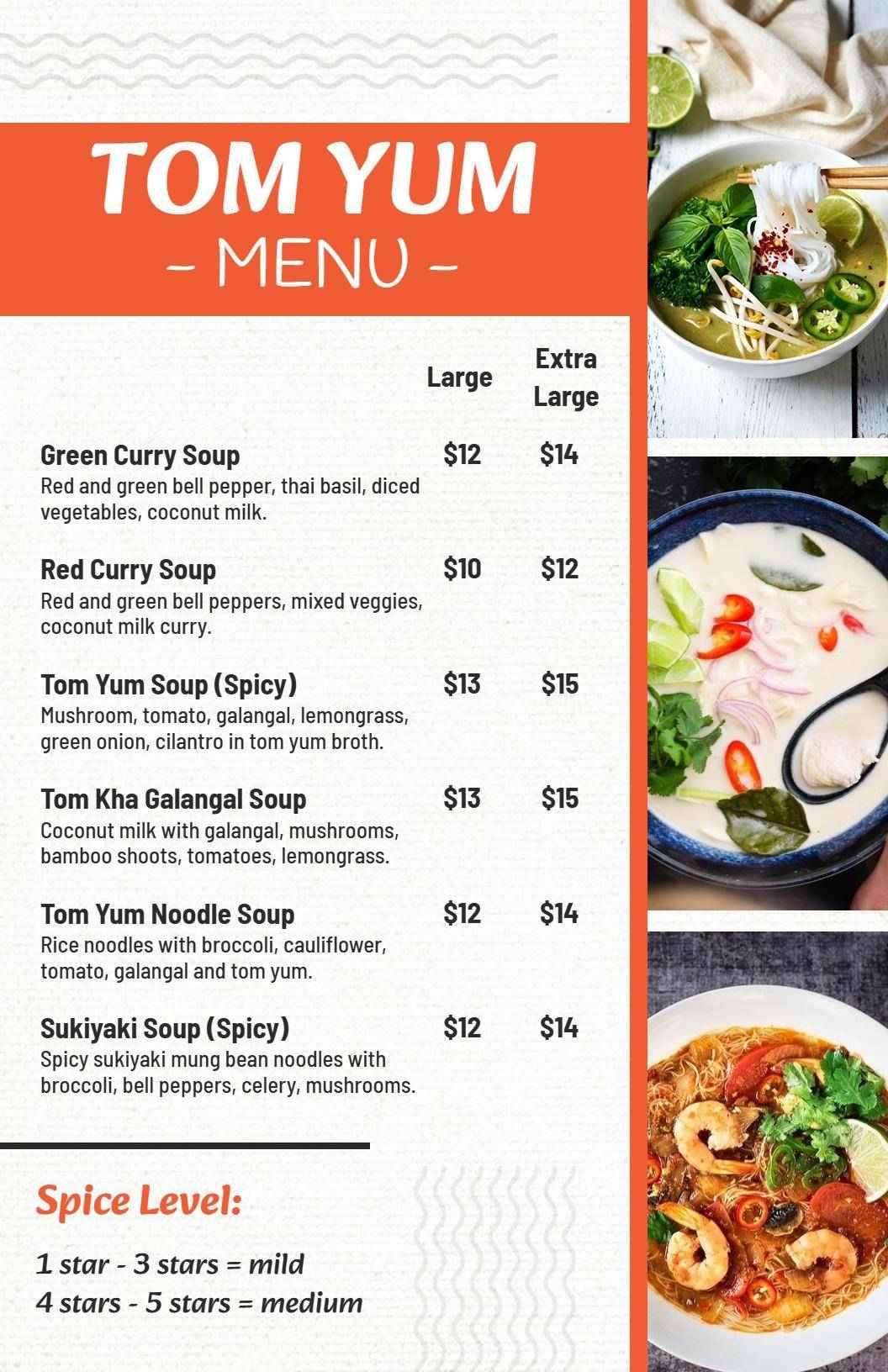Flavorful Curry and Herb-Infused Soups Selection Soup Menu Template