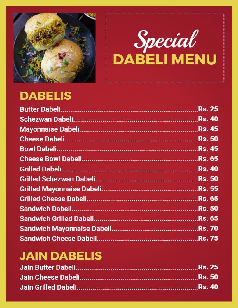 Flavorful Dabeli Selections with Unique Fillings Indian Cuisine Menu Template