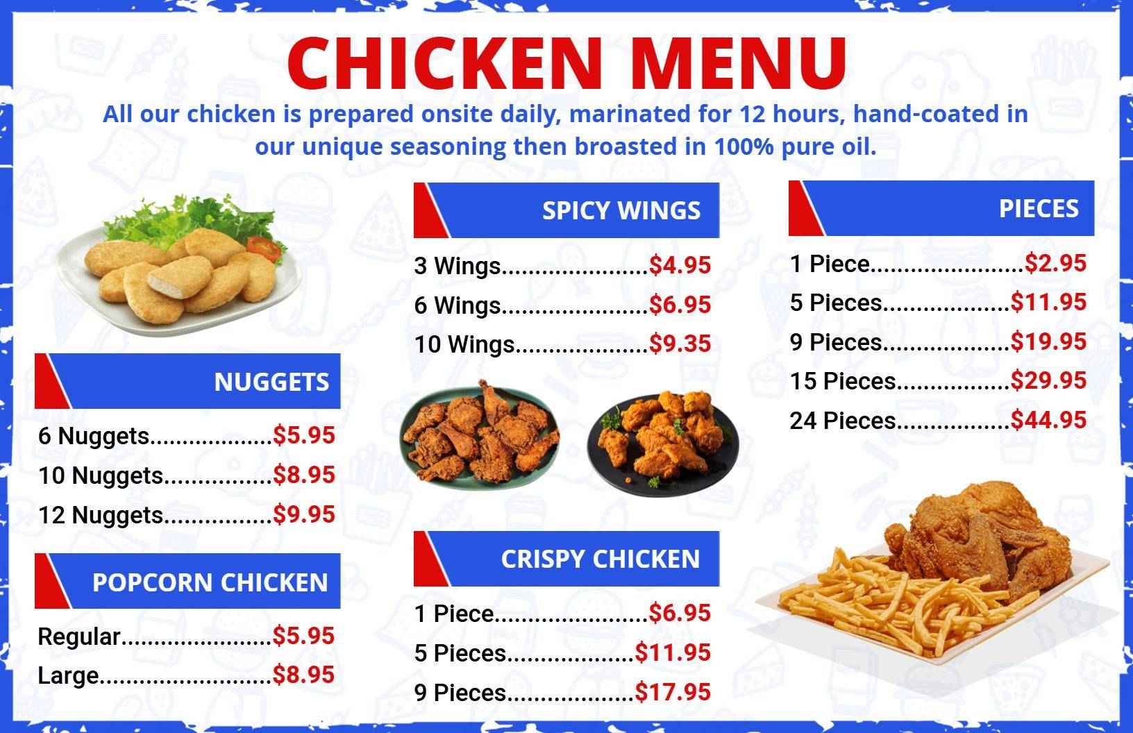 Flavorful Fried Chicken Selections with Crispy Options Chicken Menu Template