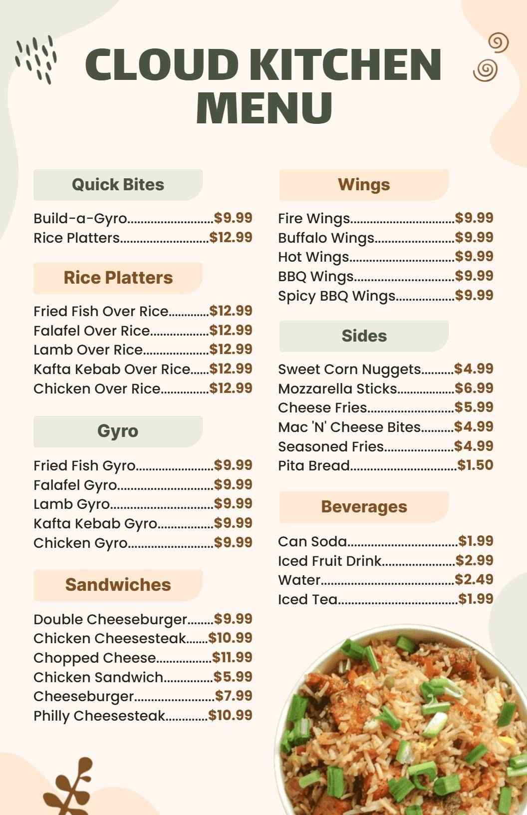 Flavorful Fried Fish and Falafel Delights Cloud Kitchen Menu Template