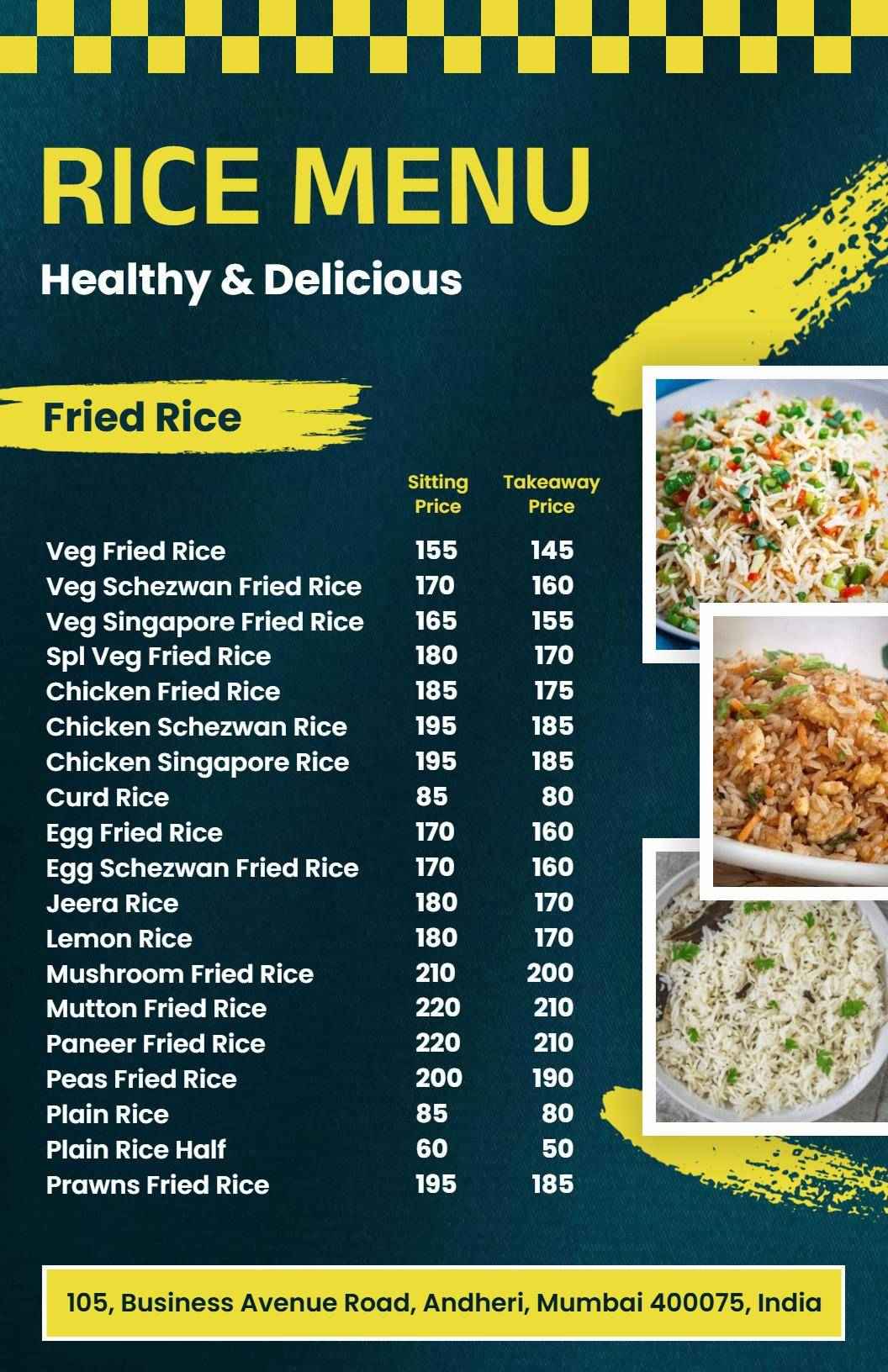 Flavorful Fried Rice Varieties for Every Taste Rice Menu Template