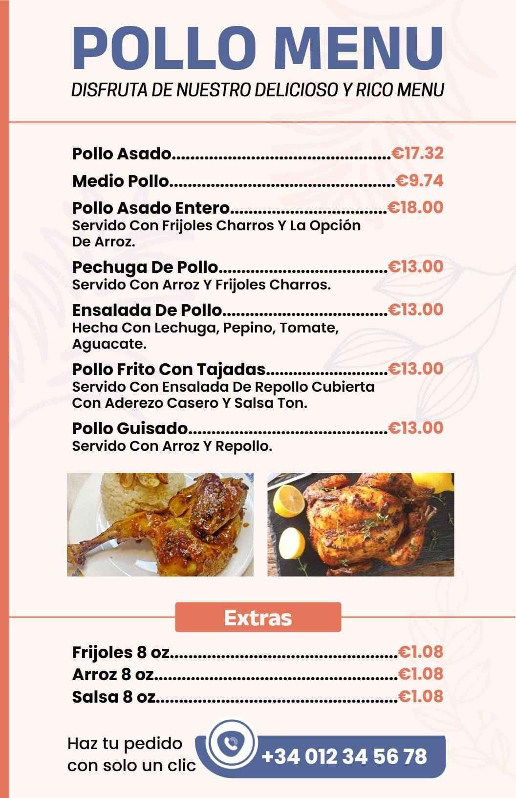 Flavorful Grilled Chicken Dishes with Delicious Sides Chicken Menu Template