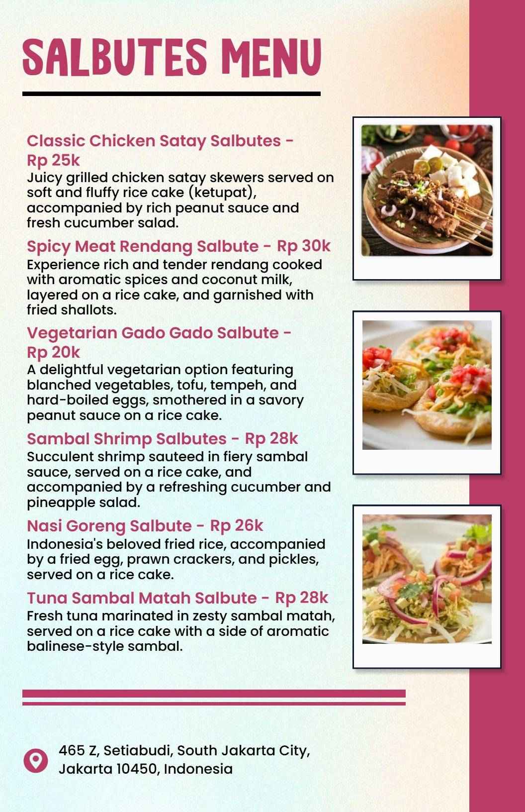 Flavorful Indonesian Salbutes with Traditional Toppings Food Menu Template