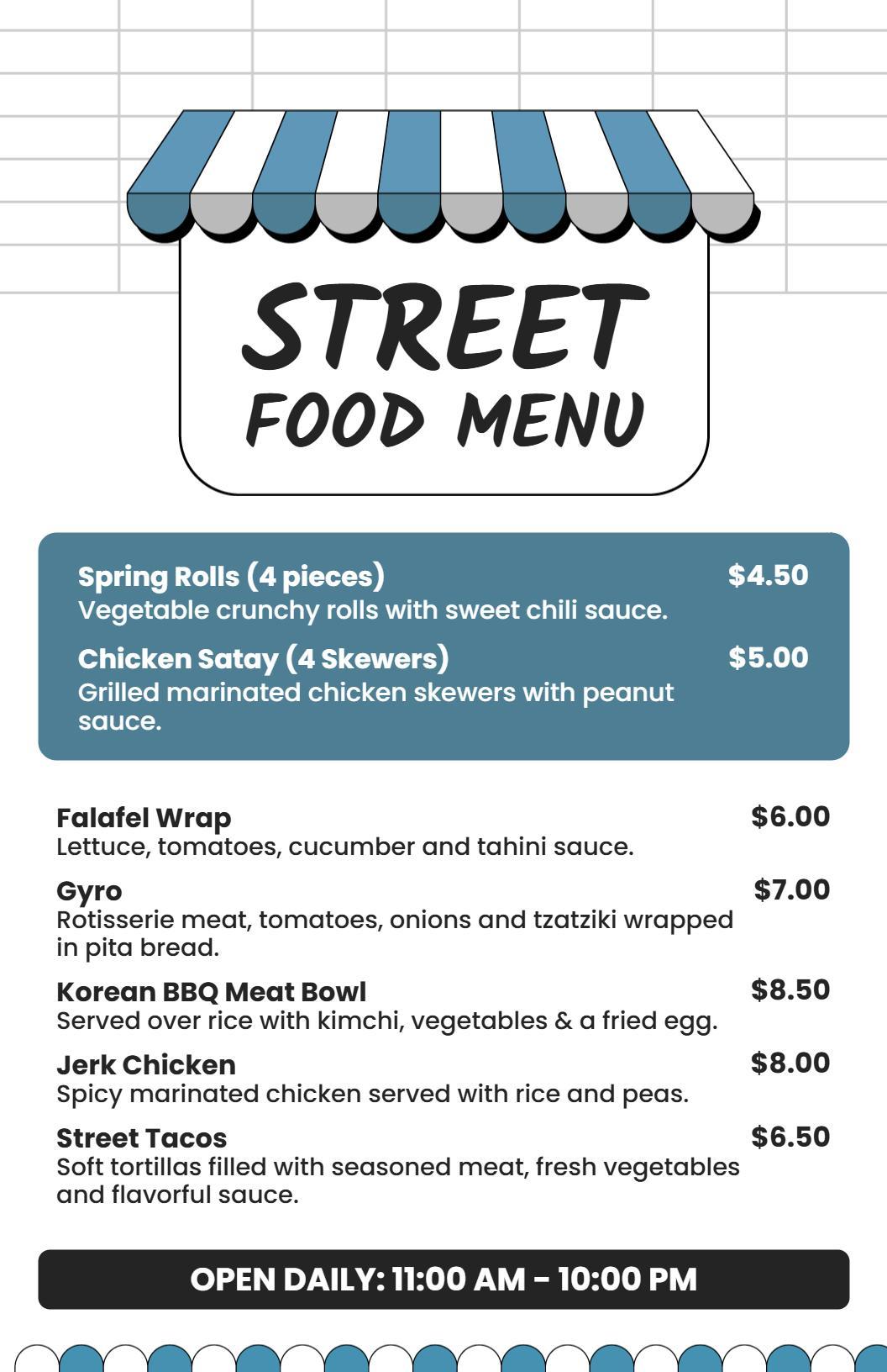 Flavorful Meat Bowls Featuring Korean and Jerk Styles Street Food Menu Template
