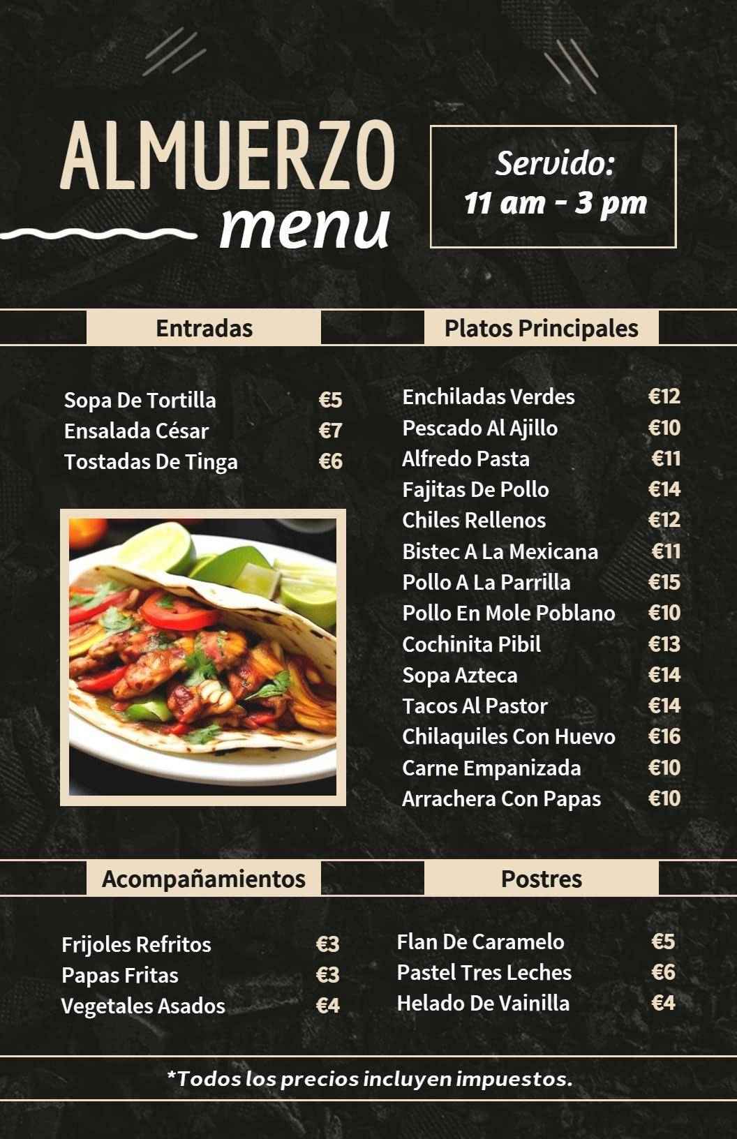 Flavorful Mexican Tacos and Authentic Dishes Lunch Menu Template
