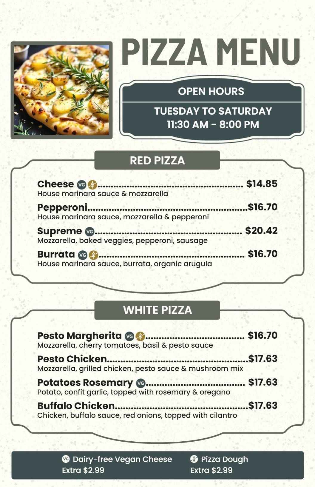 Flavorful Mozzarella and Pepperoni Creations Pizza Menu Template