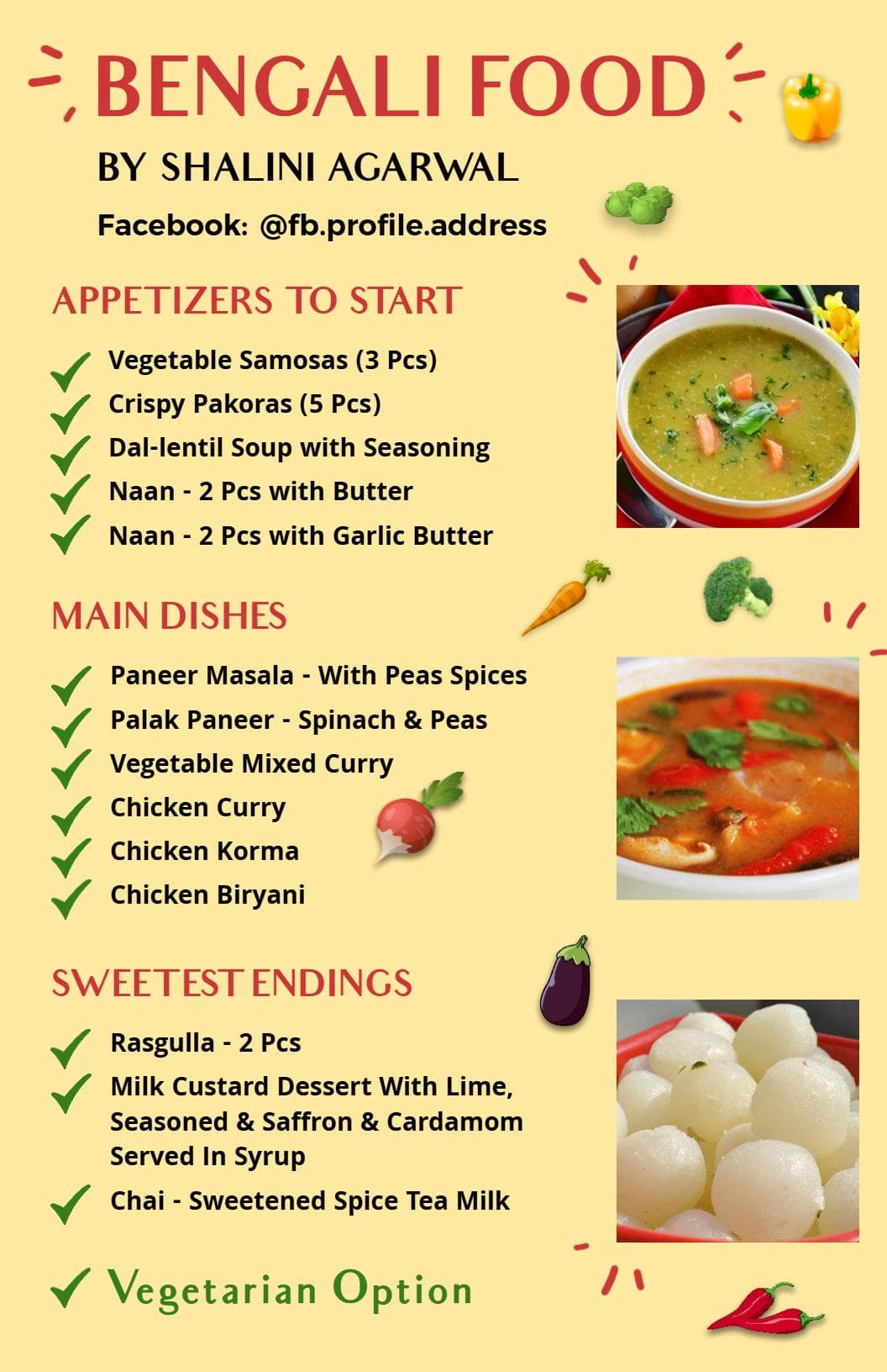 Flavorful Paneer and Spicy Chicken Varieties Indian Cuisine Menu Template