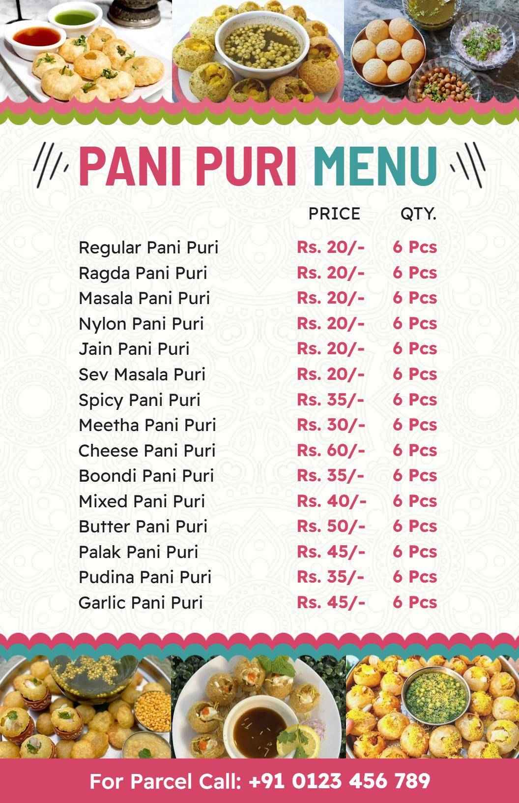 Flavorful Pani Puri Varieties and Unique Options Indian Cuisine Menu Template