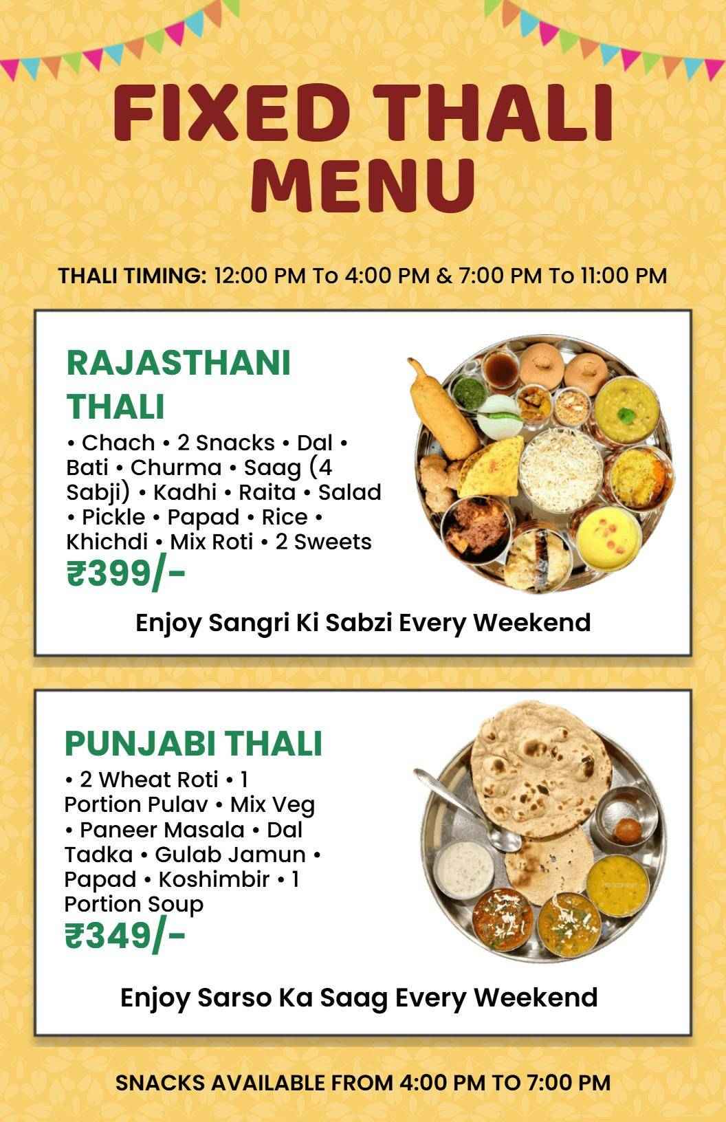 Flavorful Rajasthani and Punjabi Thali Selections Indian Cuisine Menu Template