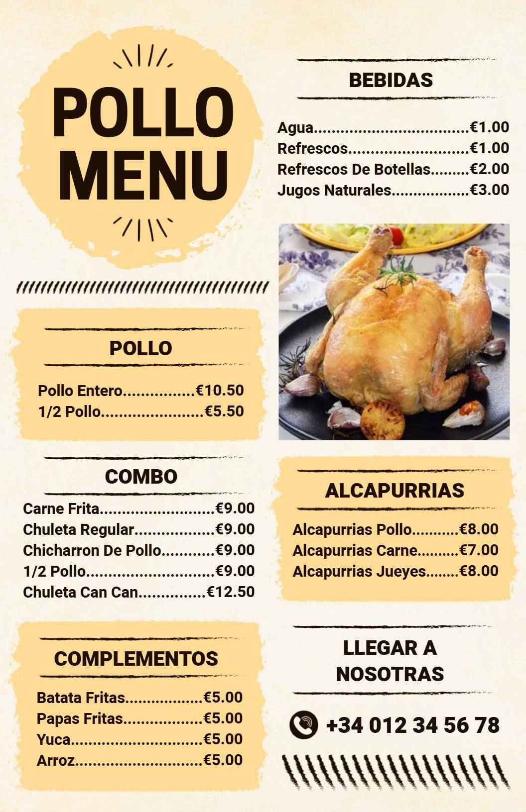 Flavorful Rotisserie Chicken and Side Combo Options Chicken Menu Template