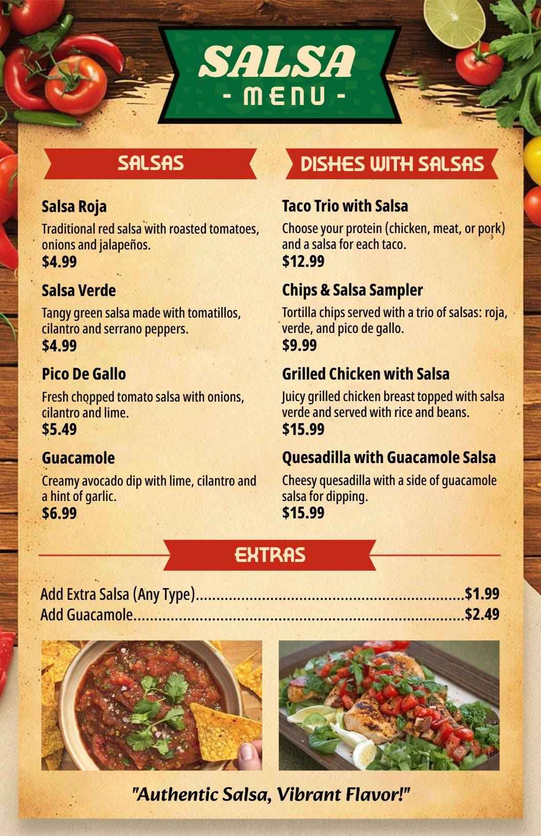 Flavorful Salsas and Guacamole Selections Mexican Menu Template