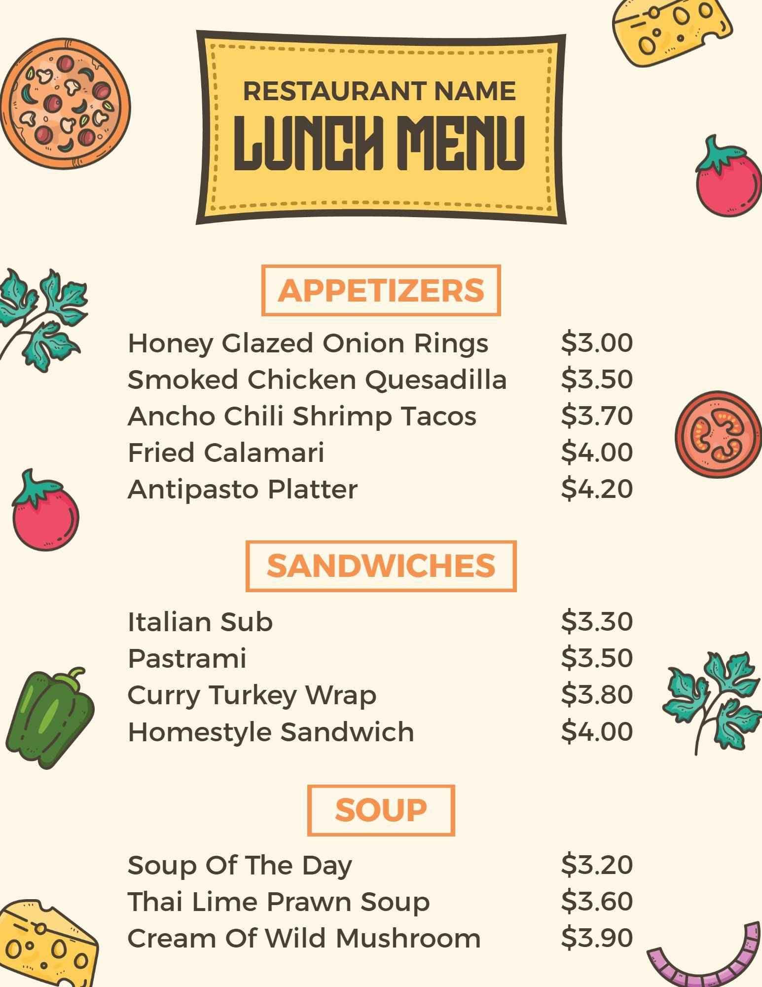 Flavorful Shrimp Tacos and Appetizers Delightful Lunch Menu Template