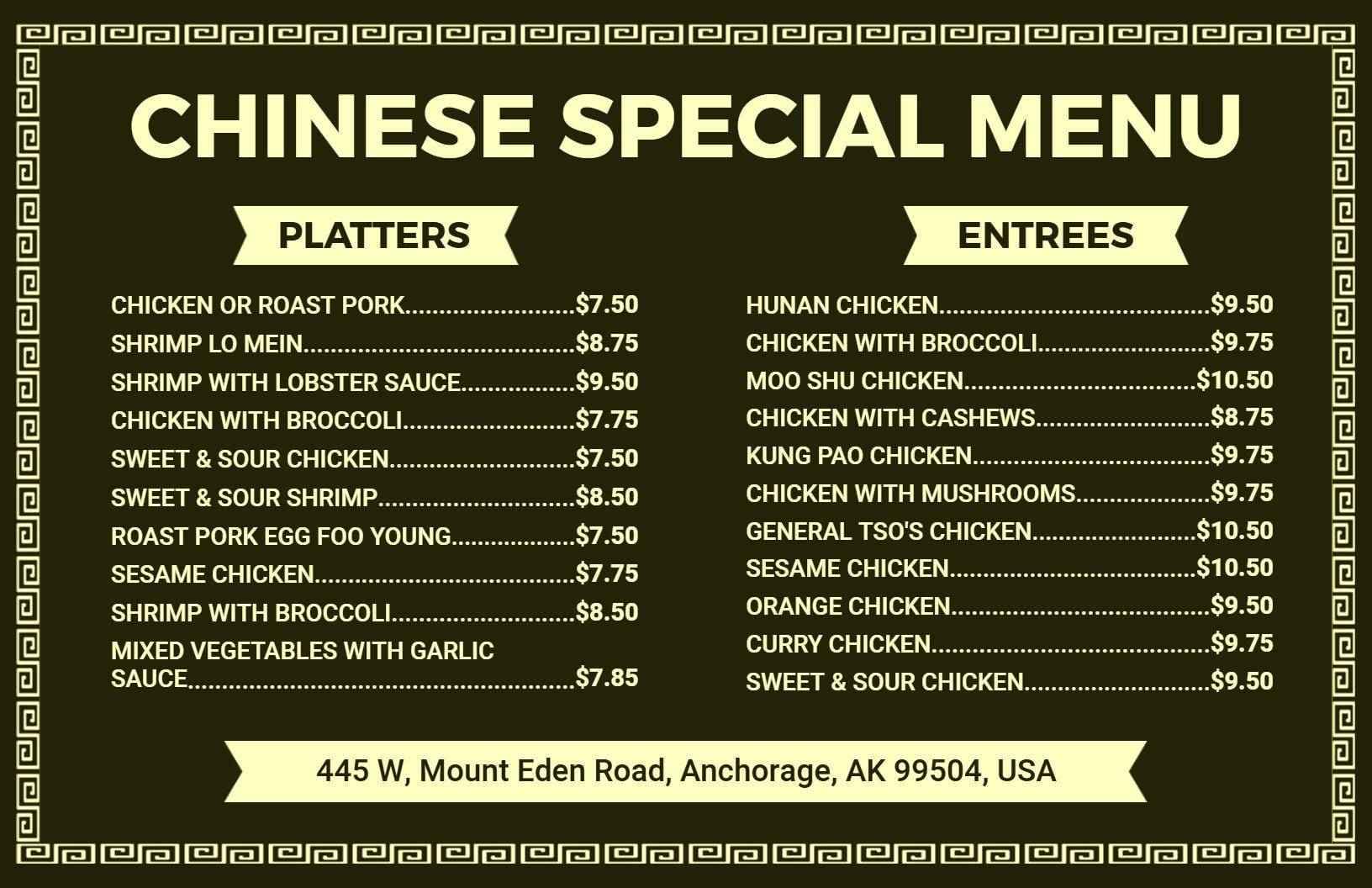 Flavorful Stir-Fried Dishes and Specialties Chinese Menu Template